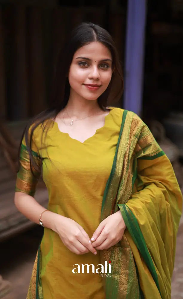 Meera Cotton Salwar - Two tone Henna Green and Dark Green salwar