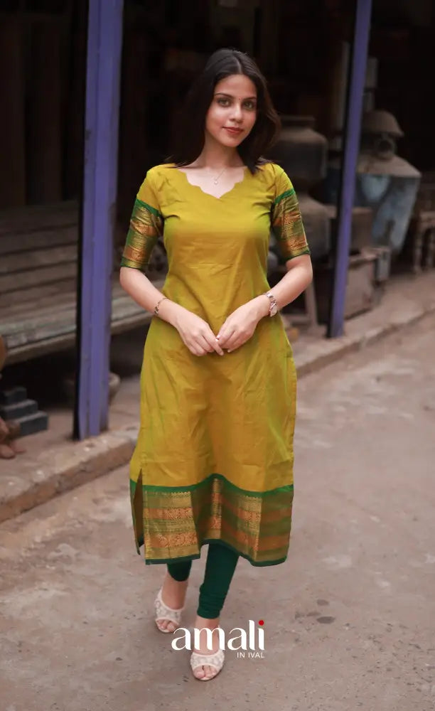 Meera Cotton Salwar - Two tone Henna Green and Dark Green salwar