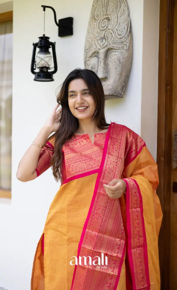 Meera Cotton Salwar Two tone Orange and Pink Chettinad Cotton Salwar Plus Size salwar