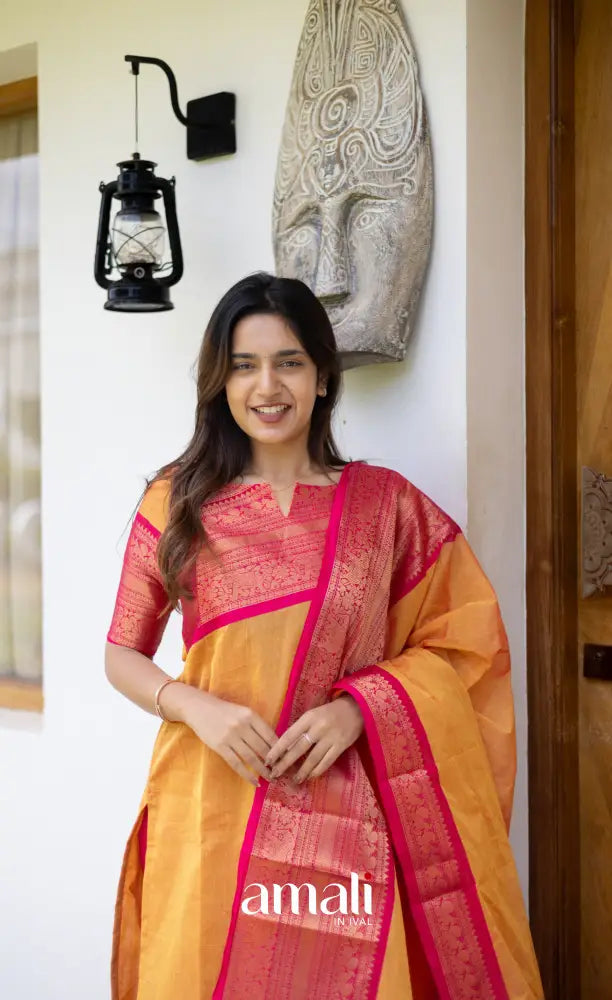 Meera Cotton Salwar Two tone Orange and Pink Chettinad Cotton Salwar Plus Size salwar