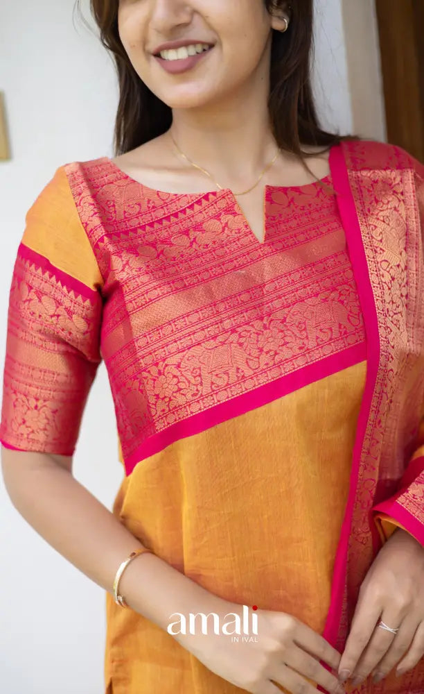 Meera Cotton Salwar Two tone Orange and Pink Chettinad Cotton Salwar Plus Size salwar