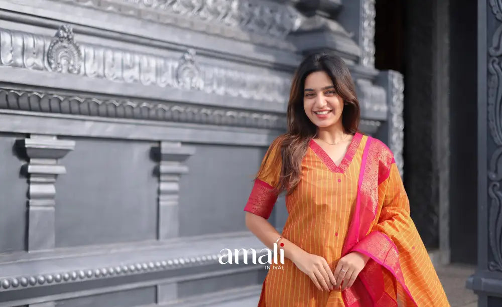 Meera Cotton Salwar - Two Tone Orange shade and Pink tone salwar