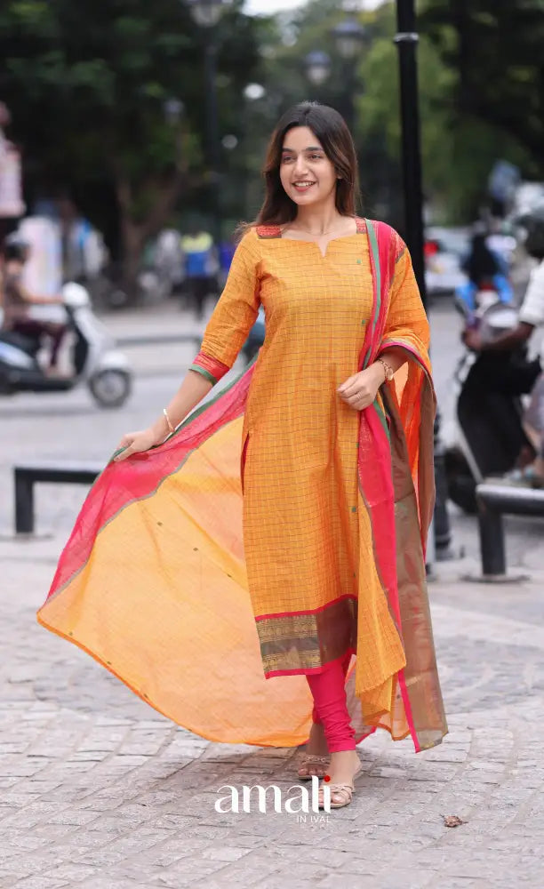 Meera Cotton Salwar Two Tone Orange shade and Pink tone salwar