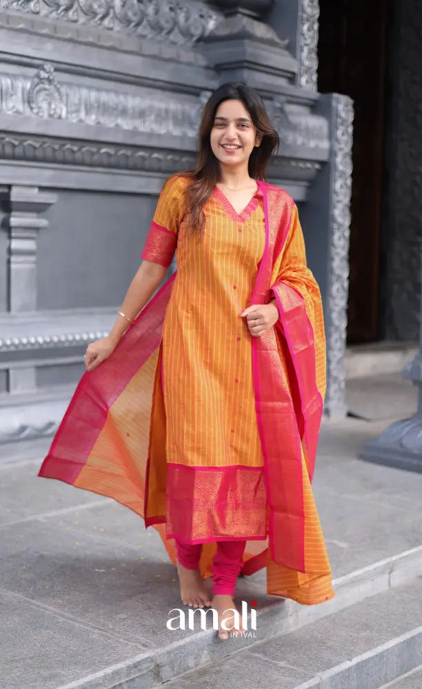 Meera Cotton Salwar - Two Tone Orange shade and Pink tone salwar