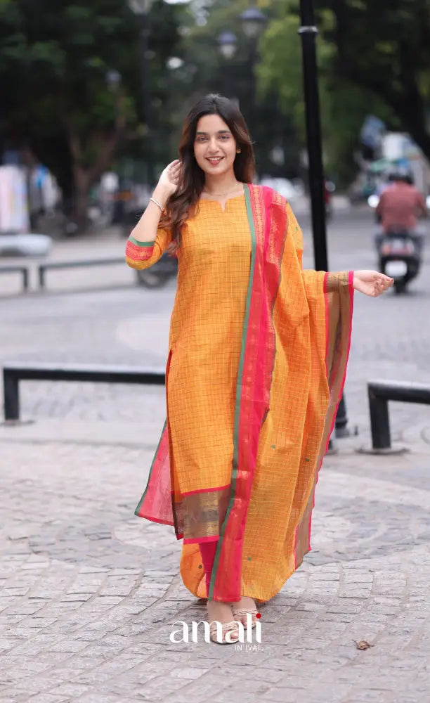 Meera Cotton Salwar Two Tone Orange shade and Pink tone salwar