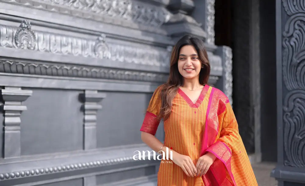 Meera Cotton Salwar - Two Tone Orange shade and Pink tone salwar