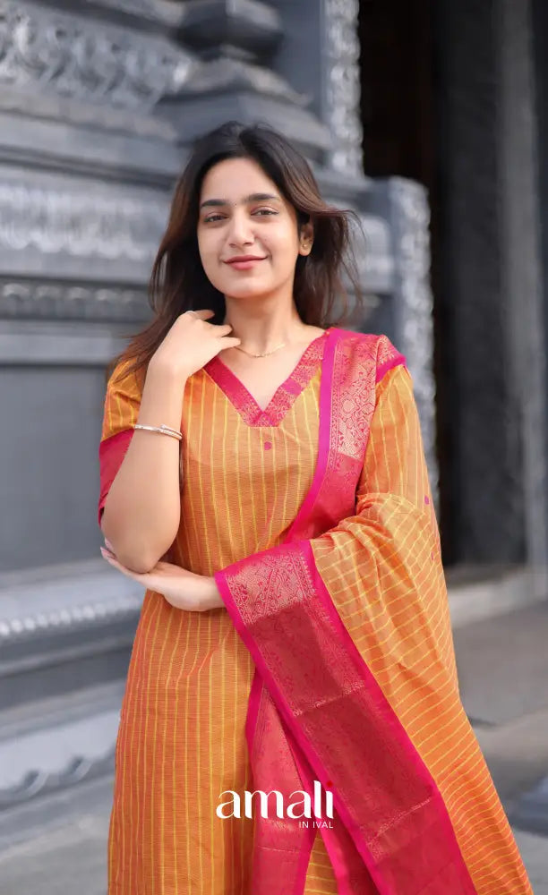 Meera Cotton Salwar - Two Tone Orange shade and Pink tone salwar