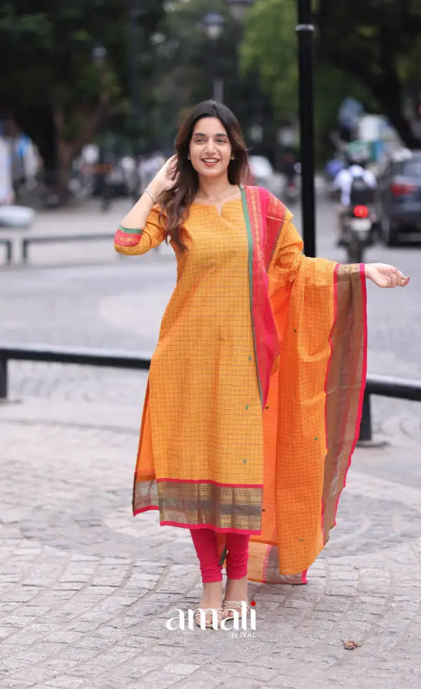 Meera Cotton Salwar Two Tone Orange shade and Pink tone Plus Size salwar