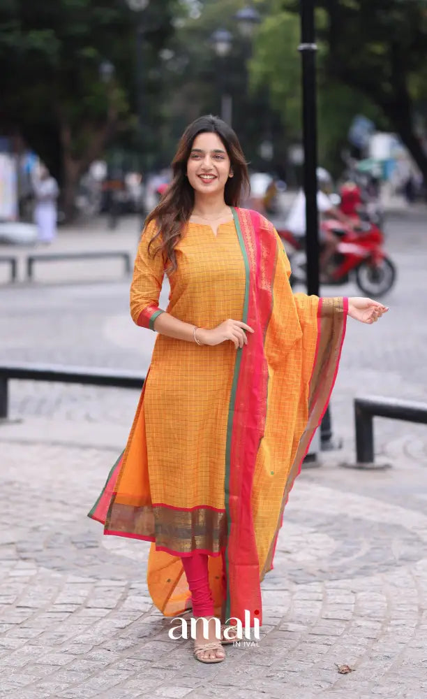 Meera Cotton Salwar Two Tone Orange shade and Pink tone Plus Size salwar