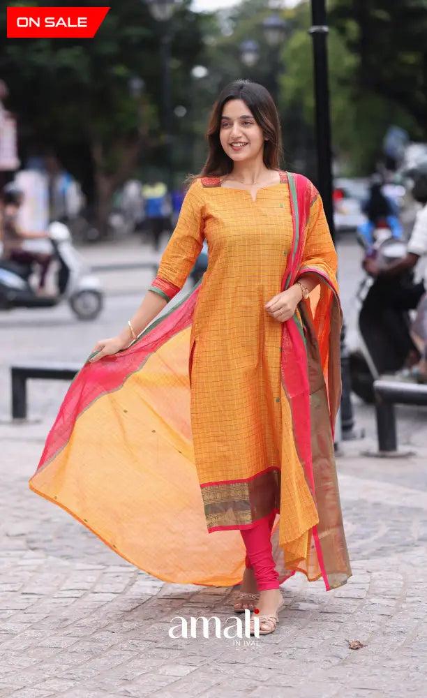 Meera Cotton Salwar Two Tone Orange shade and Pink tone Plus Size salwar