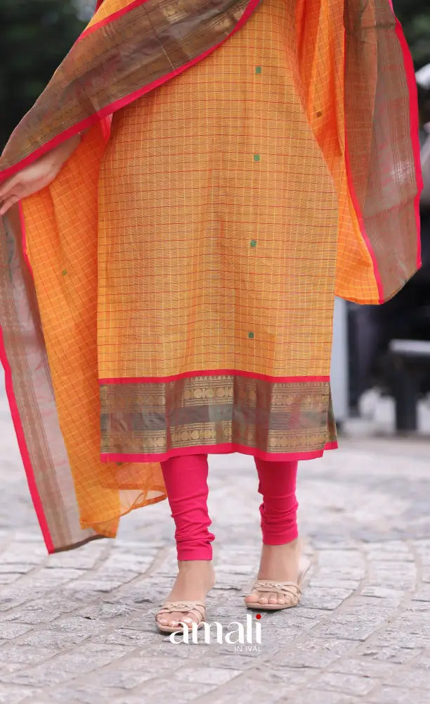 Meera Cotton Salwar Two Tone Orange shade and Pink tone Plus Size salwar