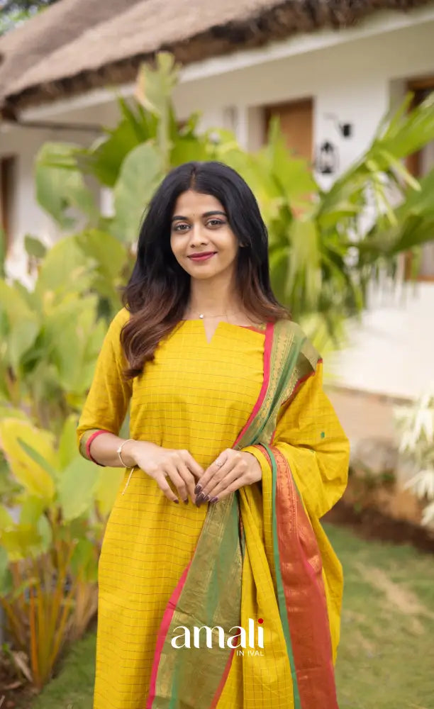 Meera Cotton Salwar - Yellow and Coral Orange salwar