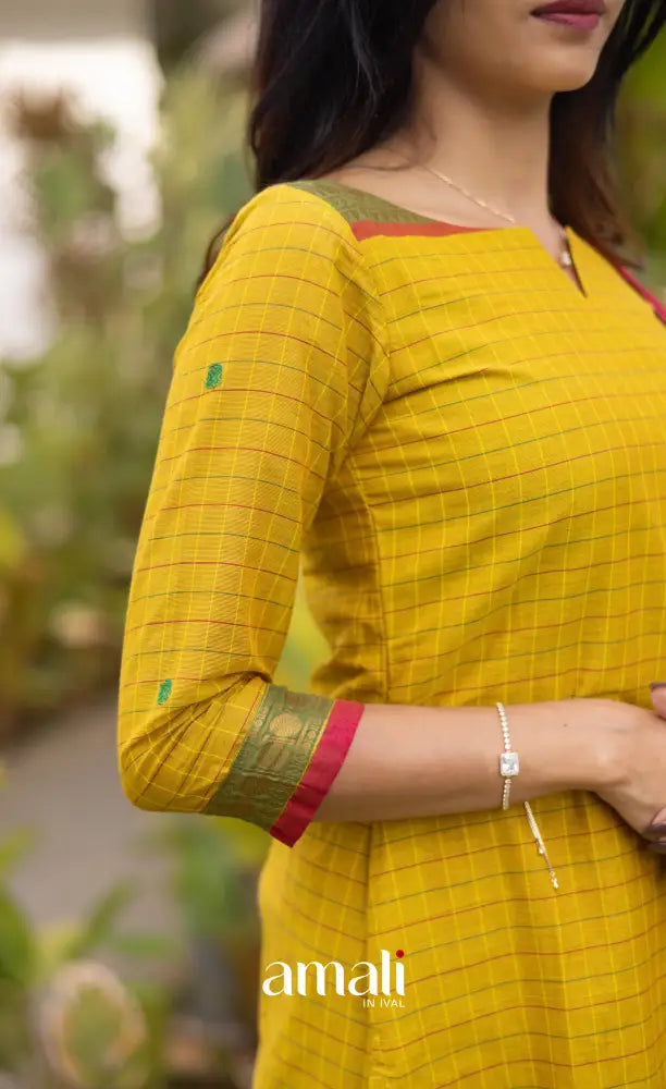 Meera Cotton Salwar - Yellow and Coral Orange salwar