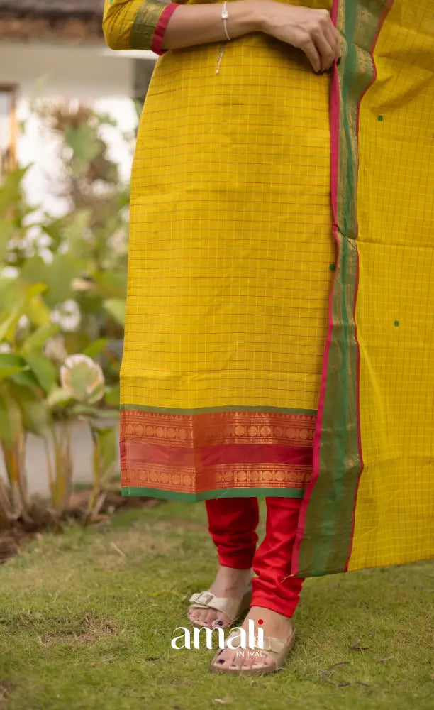 Meera Cotton Salwar - Yellow and Coral Orange salwar