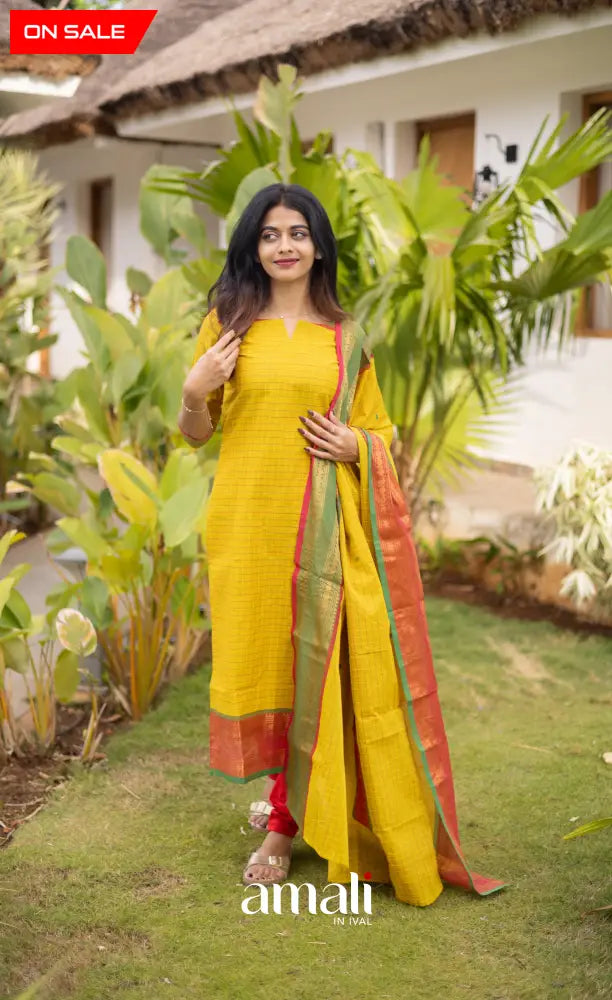 Meera Cotton Salwar - Yellow and Coral Orange salwar