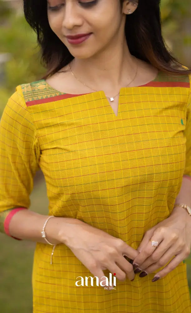 Meera Cotton Salwar - Yellow and Coral Orange salwar