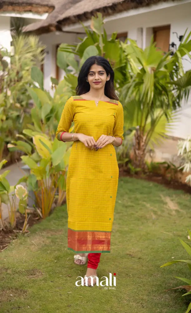 Meera Cotton Salwar - Yellow and Coral Orange salwar