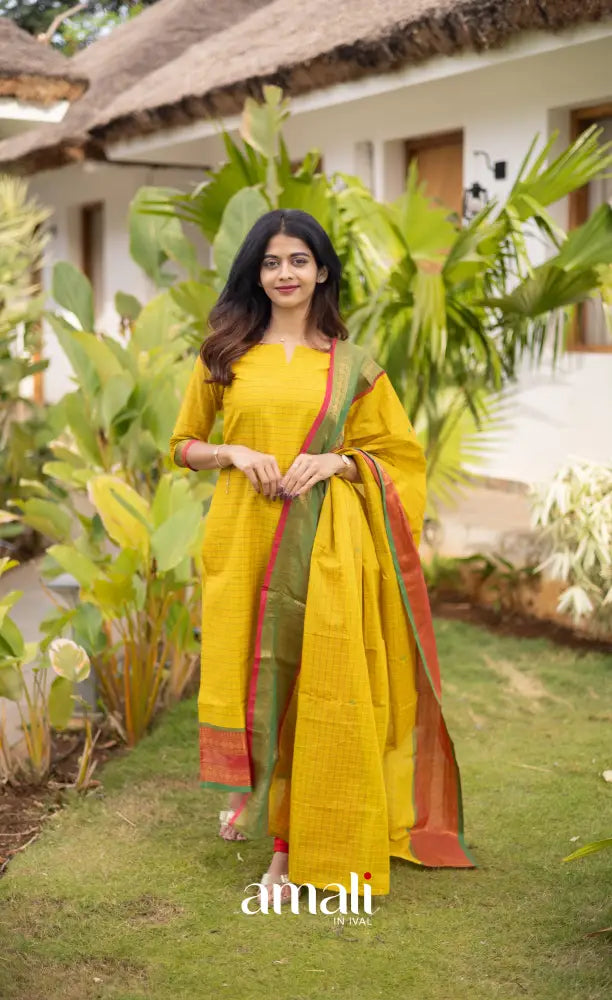 Meera Cotton Salwar - Yellow and Coral Orange salwar