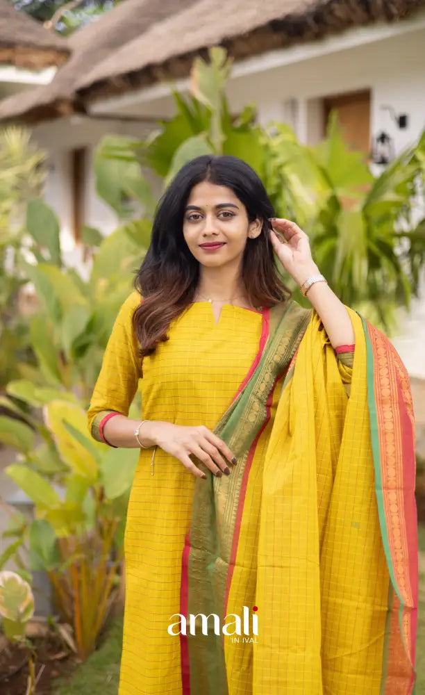 Meera Cotton Salwar - Yellow and Coral Orange salwar