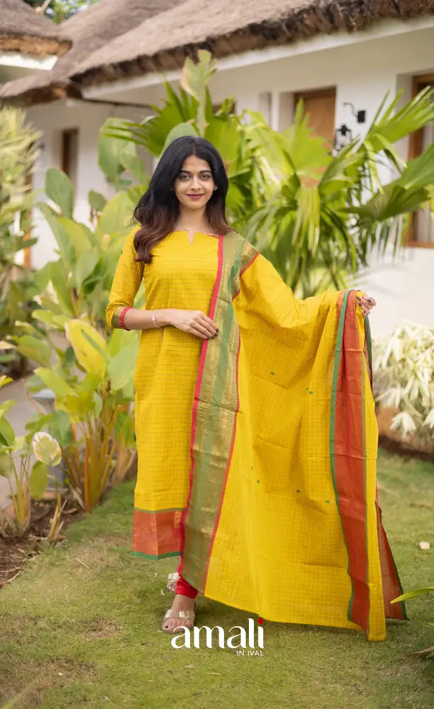 Meera Cotton Salwar - Yellow and Coral Orange salwar