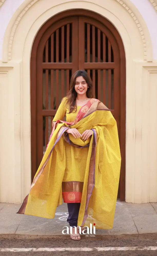 Meera Cotton Salwar - Yellow and Purple salwar