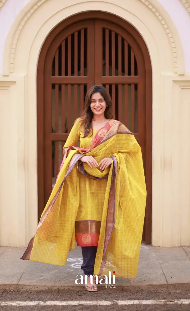 Meera Cotton Salwar - Yellow and Purple salwar