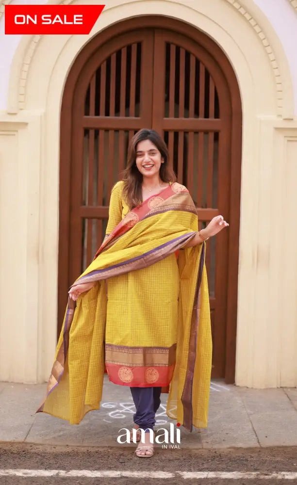 Meera Cotton Salwar - Yellow and Purple salwar