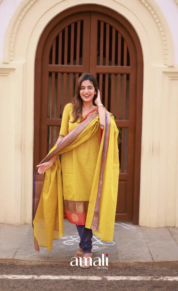 Meera Cotton Salwar - Yellow and Purple salwar