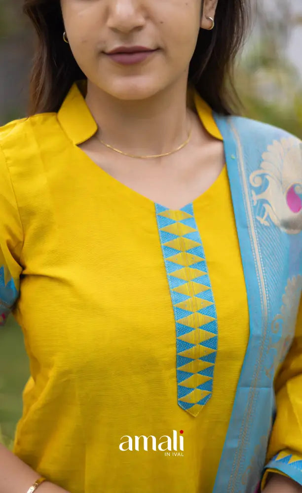 Meera Cotton Salwar Yellow shade and Sky Blue tone salwar