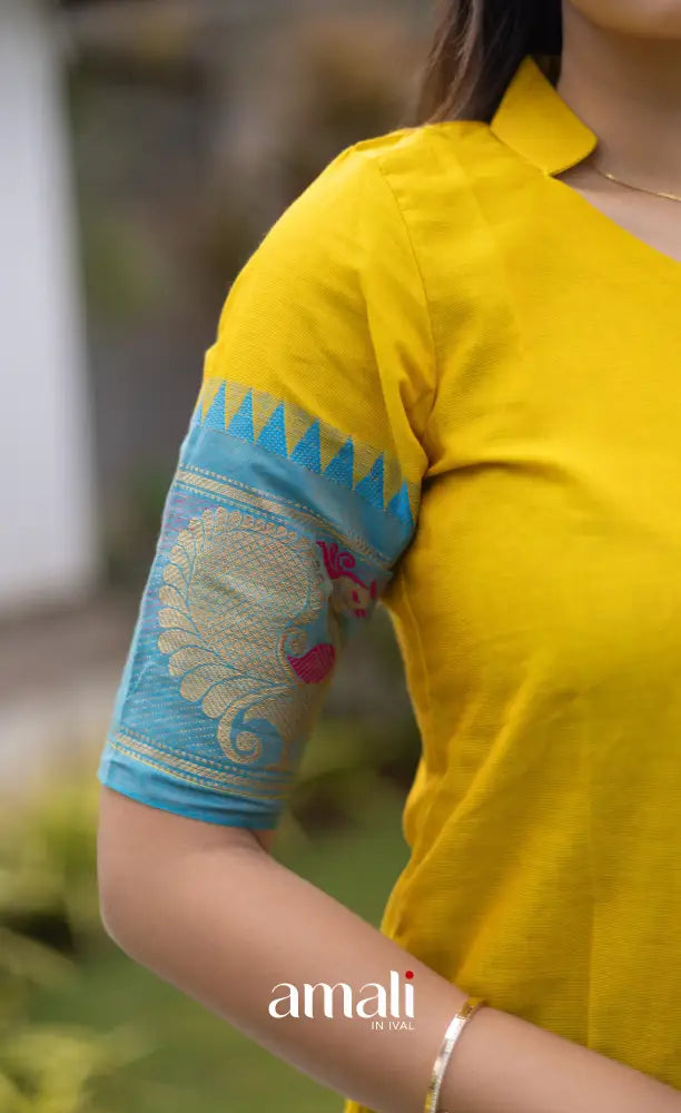 Meera Cotton Salwar Yellow shade and Sky Blue tone salwar