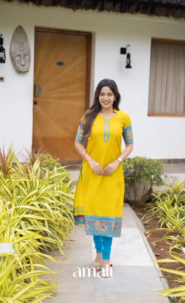 Meera Cotton Salwar Yellow shade and Sky Blue tone Plus Size salwar