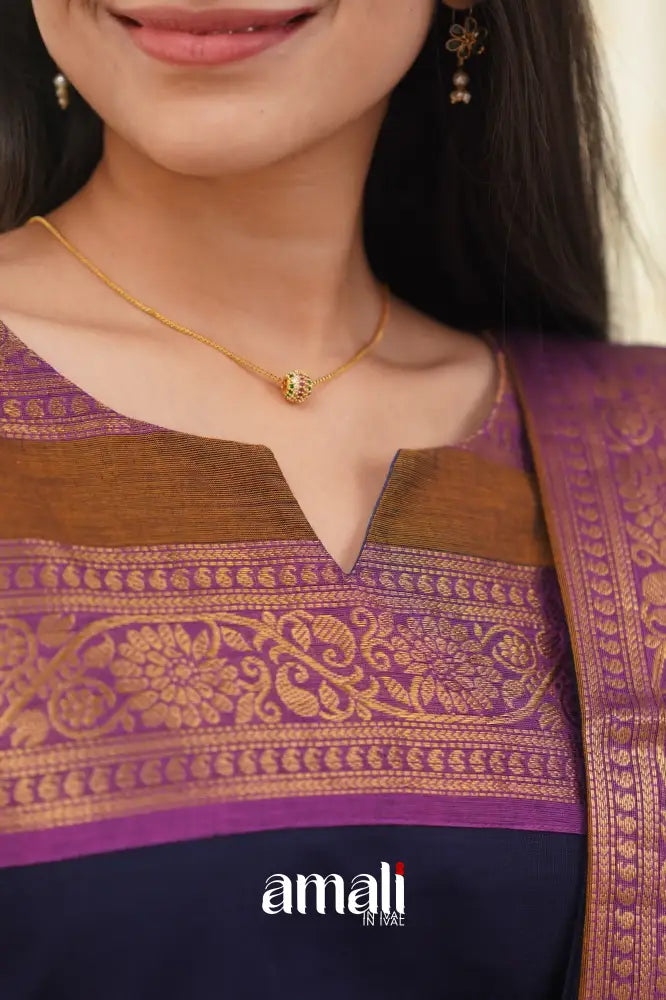 Meera Dark Blue Shade And Purple Tone Cotton Salwar Salwar