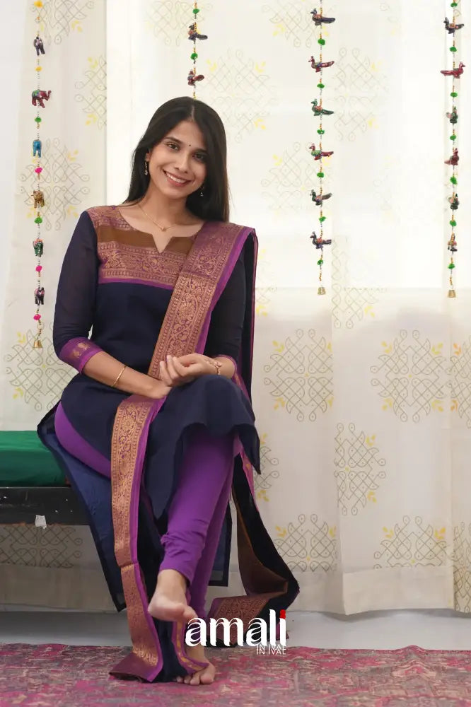Meera Dark Blue Shade And Purple Tone Cotton Salwar Salwar