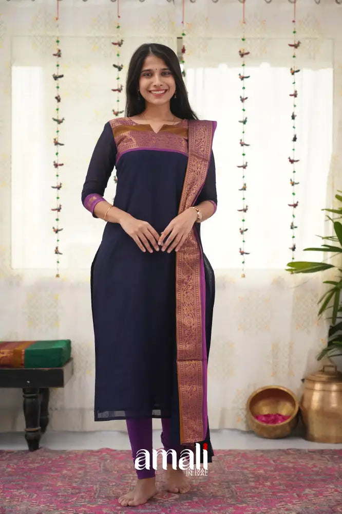 Meera Dark Blue Shade And Purple Tone Cotton Salwar Salwar