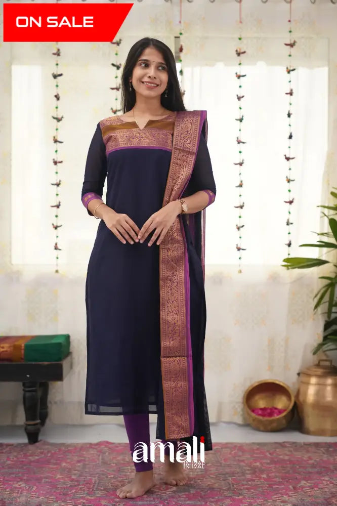 Meera Dark Blue Shade And Purple Tone Cotton Salwar Salwar