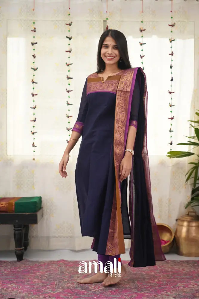 Meera Dark Blue Shade And Purple Tone Cotton Salwar Salwar