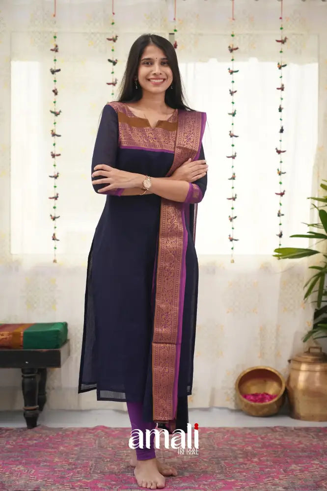 Meera Dark Blue Shade And Purple Tone Cotton Salwar Salwar