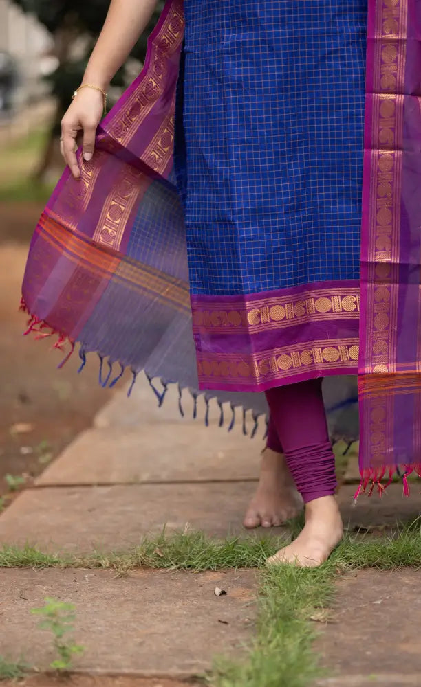 Meera Dark Blue wiith Magenta Chettinad Cotton Salwar - salwar
