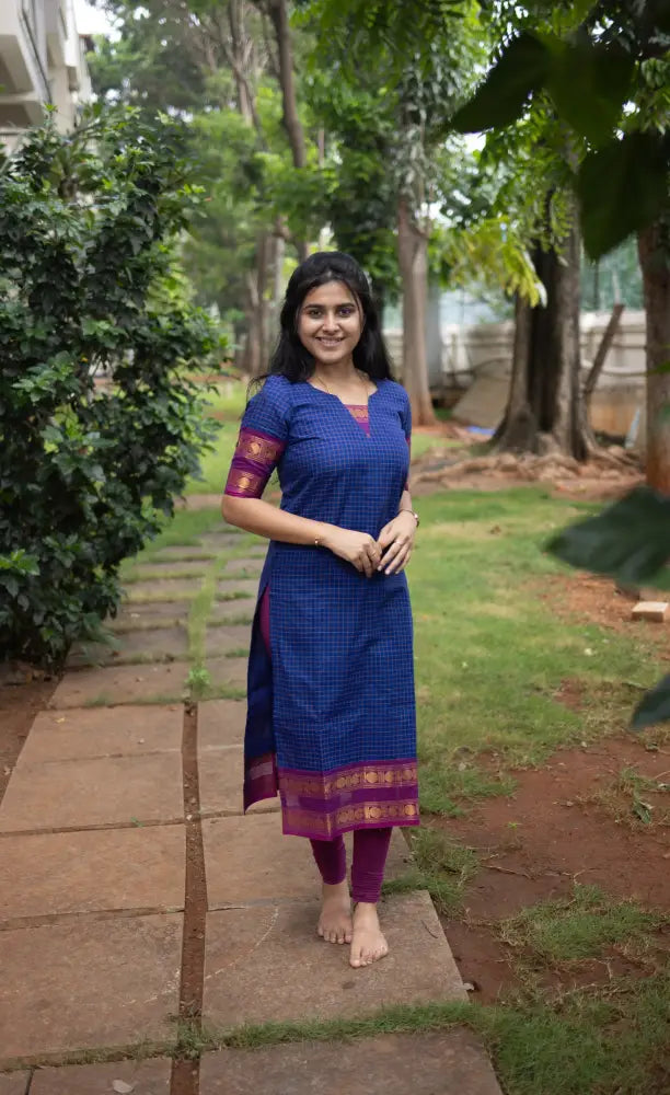Meera Dark Blue wiith Magenta Chettinad Cotton Salwar - salwar