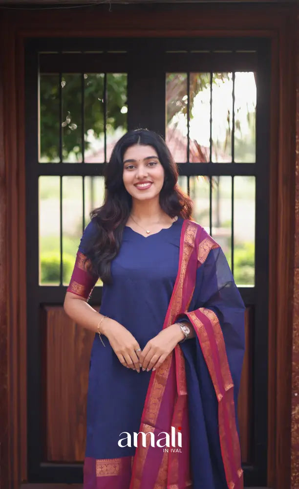 Meera Dark blue with Deep magenta Chettinad Cotton Salwar salwar