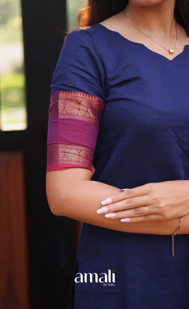 Meera Dark blue with Deep magenta Chettinad Cotton Salwar salwar
