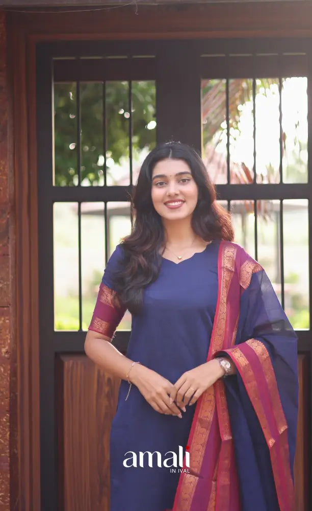 Meera Dark blue with Deep magenta Chettinad Cotton Salwar salwar