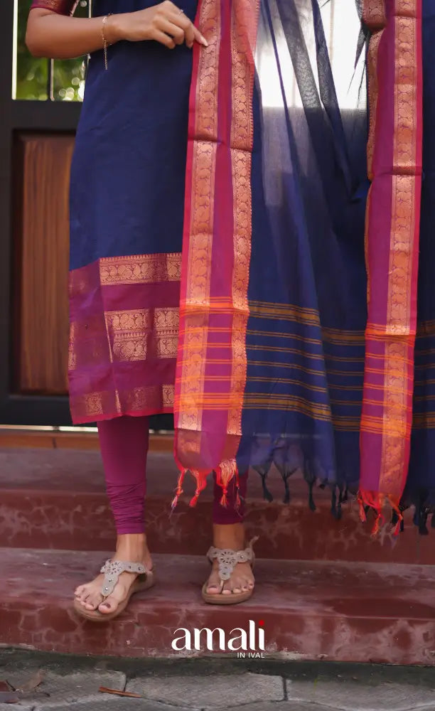 Meera Dark blue with Deep magenta Chettinad Cotton Salwar salwar