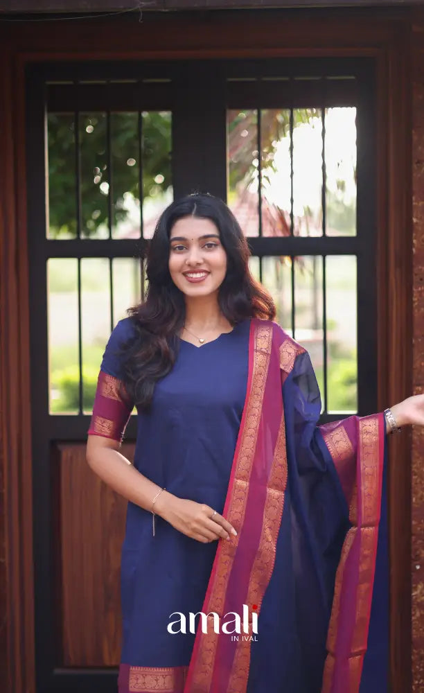 Meera Dark blue with Deep magenta Chettinad Cotton Salwar salwar