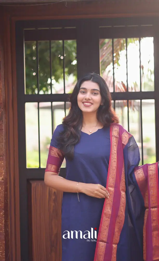 Meera Dark blue with Deep magenta Chettinad Cotton Salwar salwar