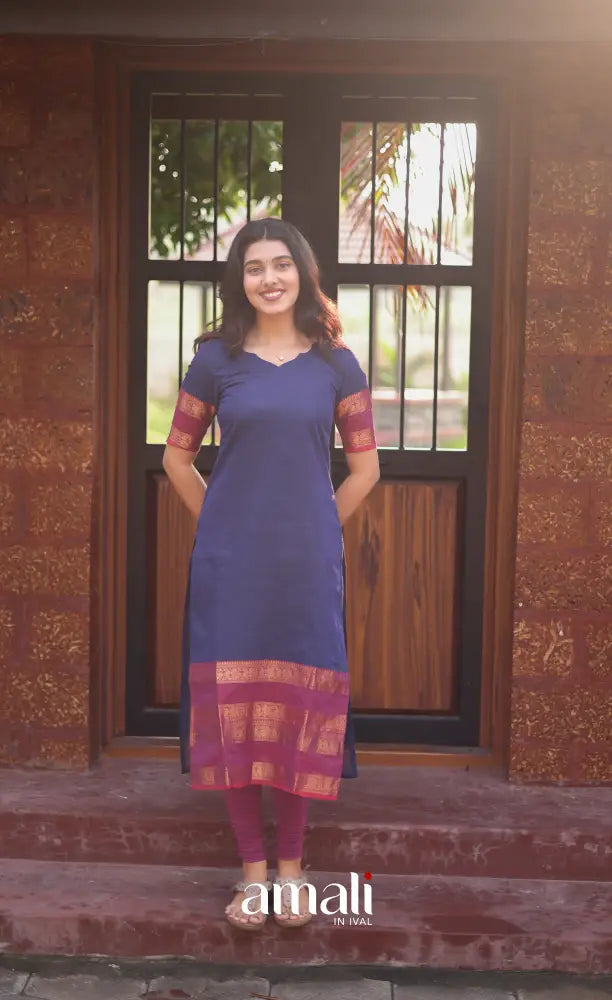 Meera Dark blue with Deep magenta Chettinad Cotton Salwar salwar