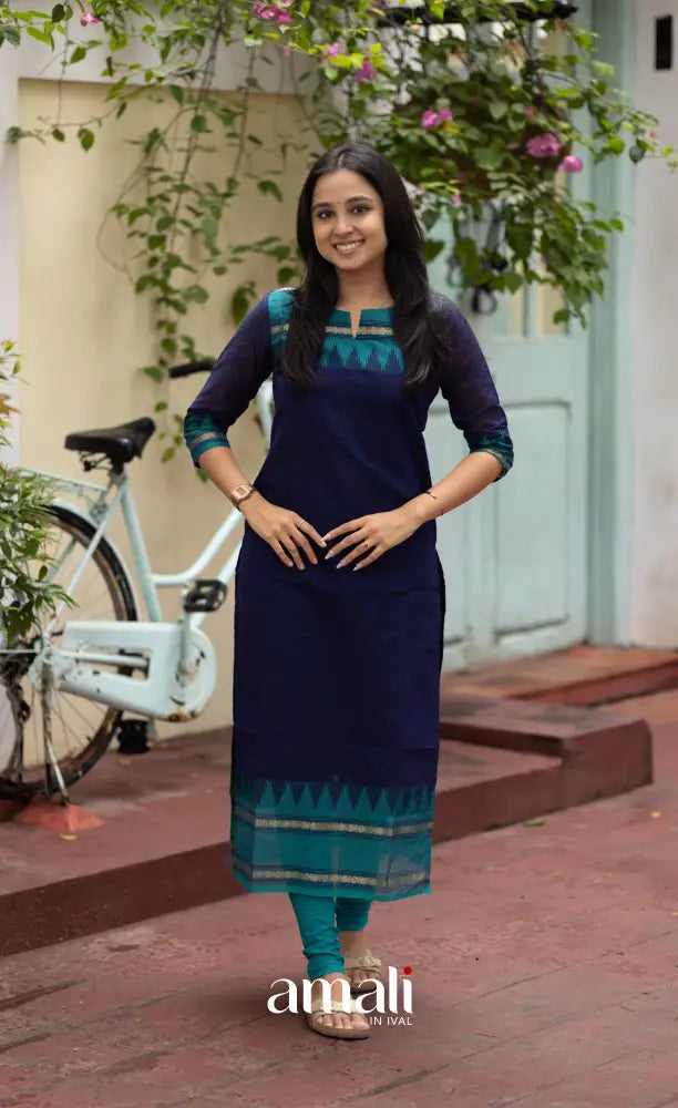Meera Dark Blue with Teal Blue Chettinad Cotton Salwar salwar