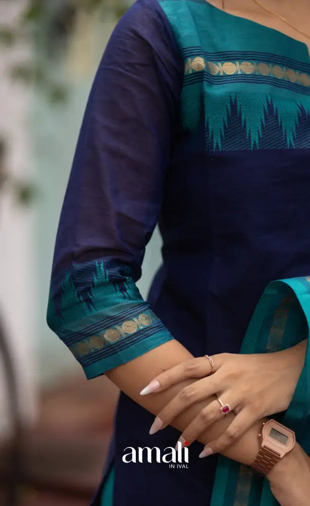 Meera Dark Blue with Teal Blue Chettinad Cotton Salwar salwar