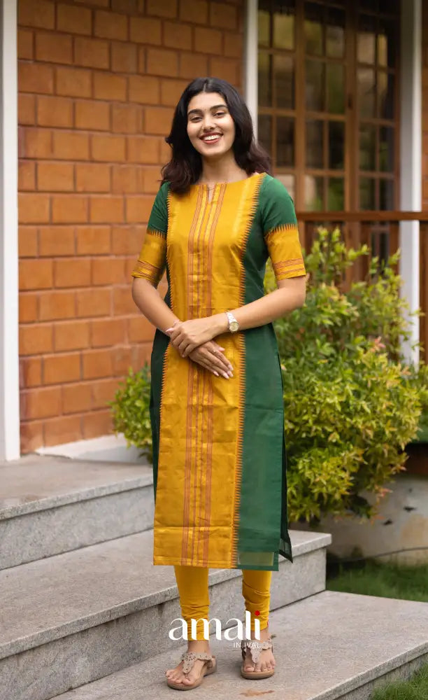 Meera Dark Green with Mustard Yellow Chettinad Cotton Salwar salwar