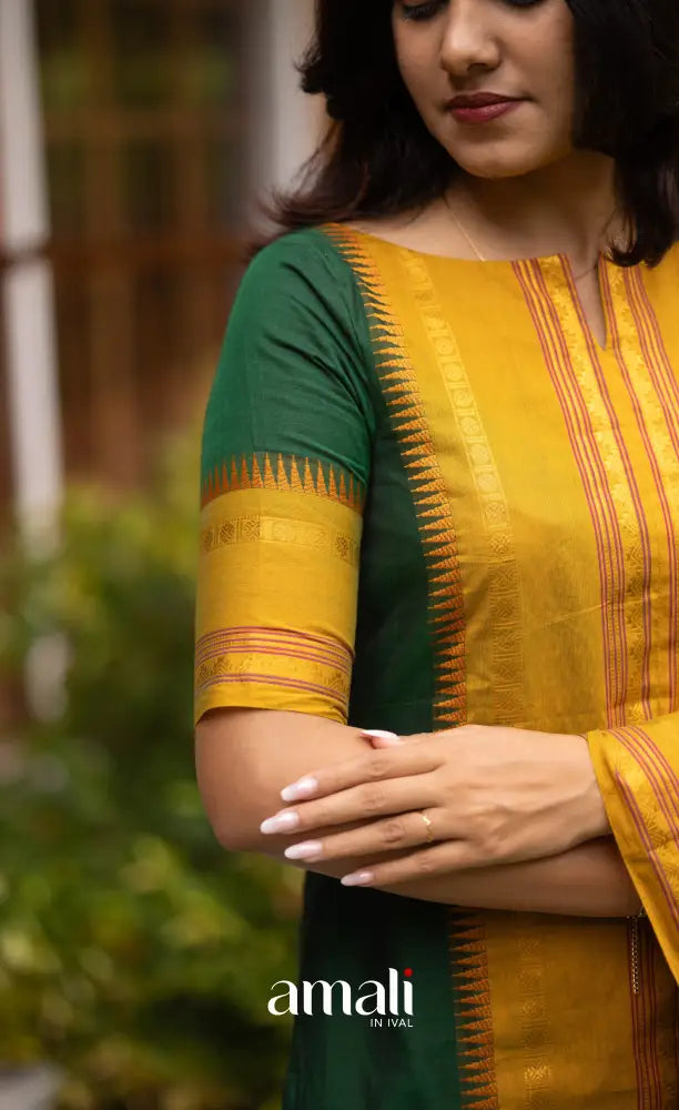 Meera Dark Green with Mustard Yellow Chettinad Cotton Salwar salwar